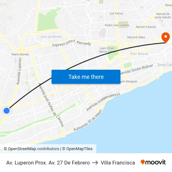 Av. Luperon Prox. Av. 27 De Febrero to Villa Francisca map