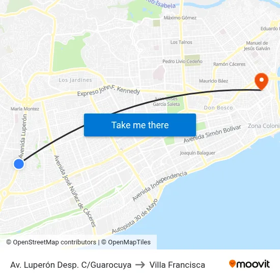 Av. Luperón Desp. C/Guarocuya to Villa Francisca map