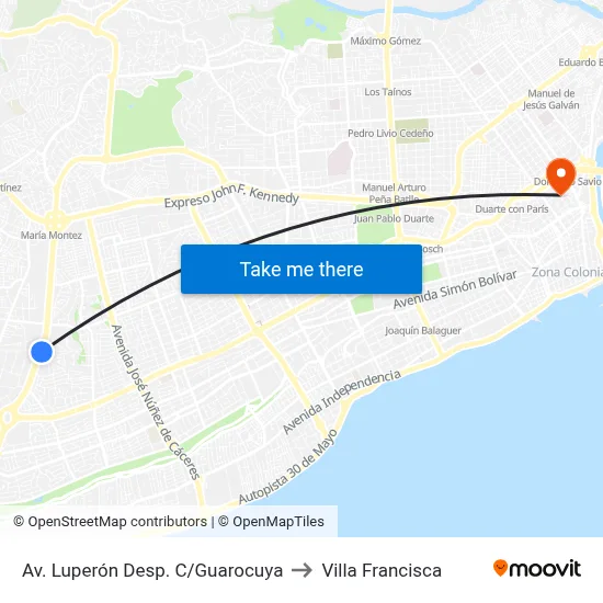 Av. Luperón Desp. C/Guarocuya to Villa Francisca map