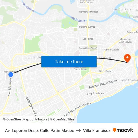 Av. Luperon Desp. Calle Patín Maceo to Villa Francisca map