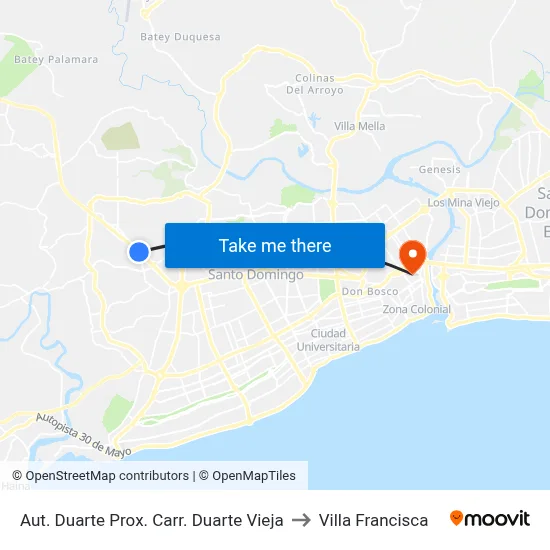 Aut. Duarte Prox. Carr. Duarte Vieja to Villa Francisca map