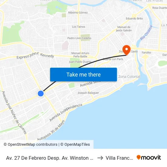 Av. 27 De Febrero Desp. Av. Winston Churchill to Villa Francisca map