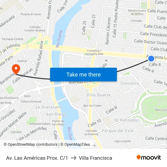 Av. Las Américas Prox. C/1 to Villa Francisca map