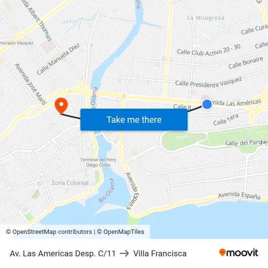 Av. Las Americas Desp. C/11 to Villa Francisca map