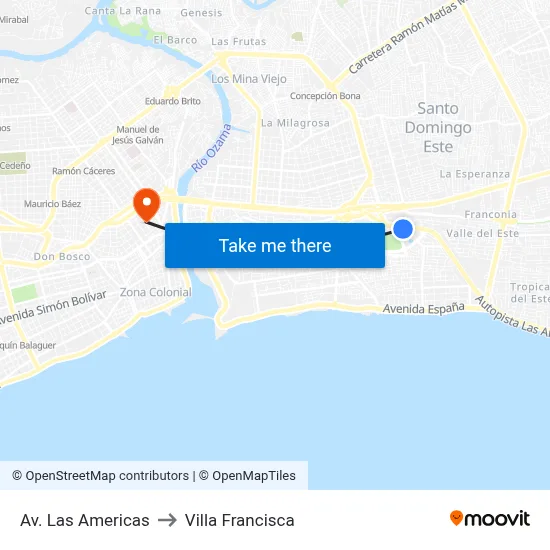 Av. Las Americas to Villa Francisca map