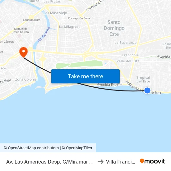 Av. Las Americas Desp. C/Miramar Norte to Villa Francisca map