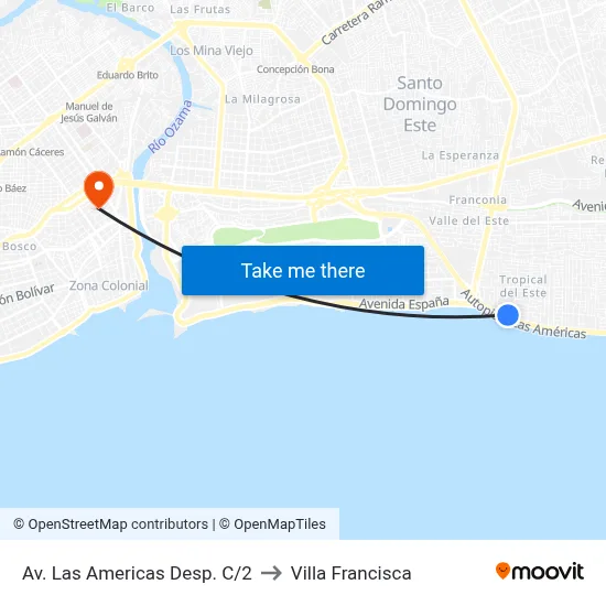 Av. Las Americas Desp. C/2 to Villa Francisca map
