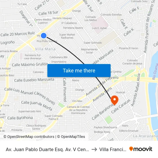 Av. Juan Pablo Duarte Esq. Av. V Centenario to Villa Francisca map