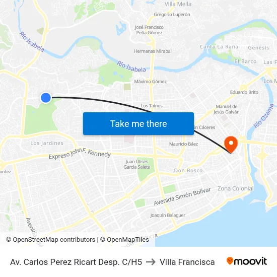 Av. Carlos Perez Ricart Desp. C/H5 to Villa Francisca map