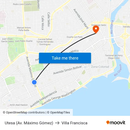 Utesa (Av. Máximo Gómez) to Villa Francisca map