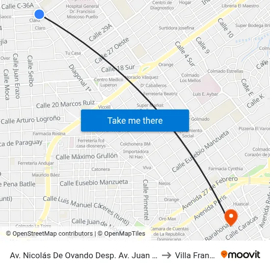 Av. Nicolás De Ovando Desp. Av. Juan Pablo Duarte to Villa Francisca map