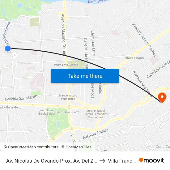Av. Nicolás De Ovando Prox. Av. Del Zoologico to Villa Francisca map