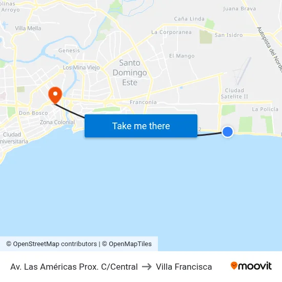 Av. Las Américas Prox. C/Central to Villa Francisca map