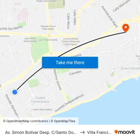 Av. Simón Bolívar Desp. C/Santo Domingo to Villa Francisca map