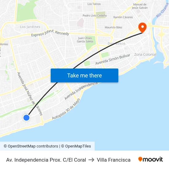 Av. Independencia Prox. C/El Coral to Villa Francisca map