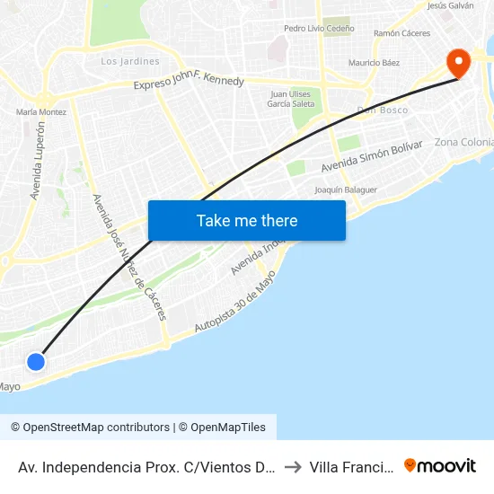 Av. Independencia Prox. C/Vientos Del Este to Villa Francisca map