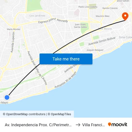 Av. Independencia Prox. C/Perimetral Este to Villa Francisca map