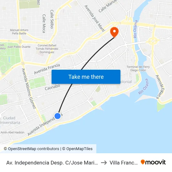Av. Independencia Desp. C/Jose Maria Heredia to Villa Francisca map