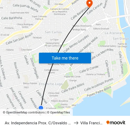 Av. Independencia Prox. C/Osvaldo Baez to Villa Francisca map