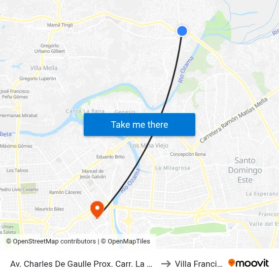 Av. Charles De Gaulle Prox. Carr. La Victoria to Villa Francisca map