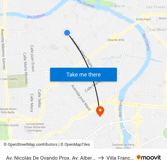 Av. Nicolás De Ovando Prox. Av. Albert Thomas to Villa Francisca map