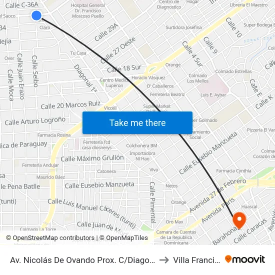 Av. Nicolás De Ovando Prox. C/Diagonal 2da to Villa Francisca map