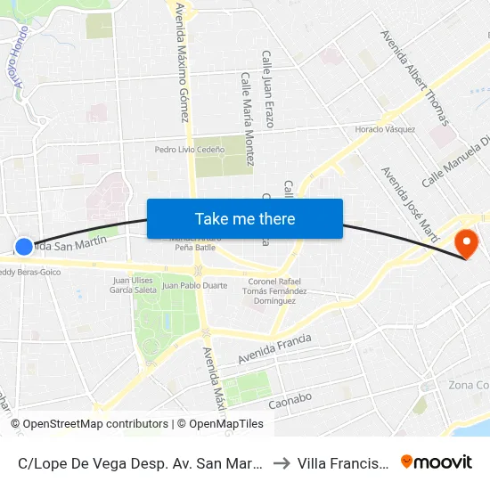 C/Lope De Vega Desp. Av. San Martin to Villa Francisca map