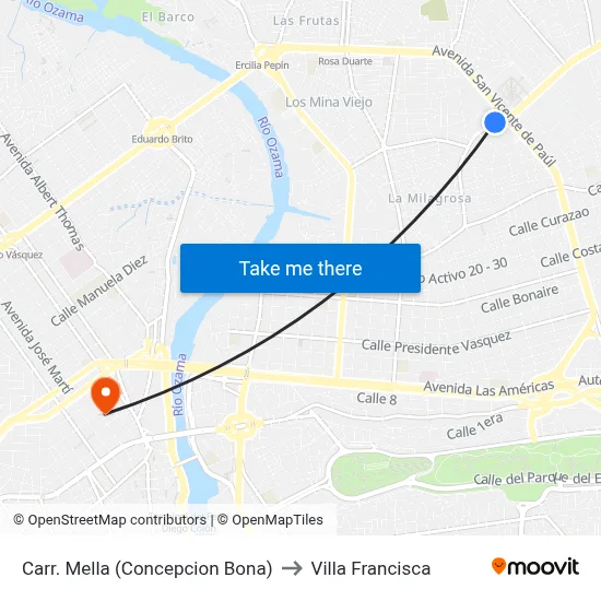Carr. Mella (Concepcion Bona) to Villa Francisca map