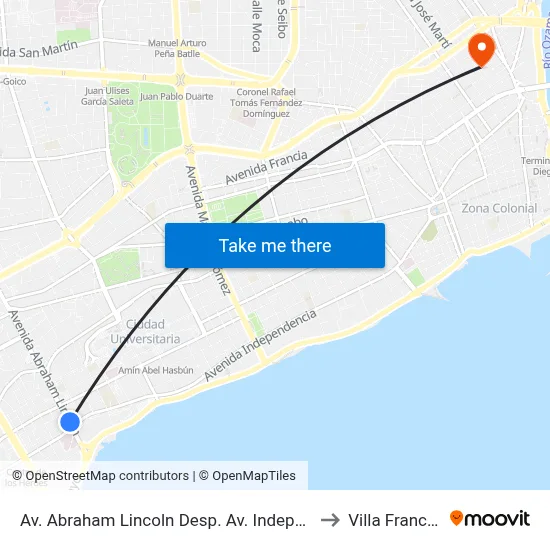 Av. Abraham Lincoln Desp. Av. Independencia to Villa Francisca map
