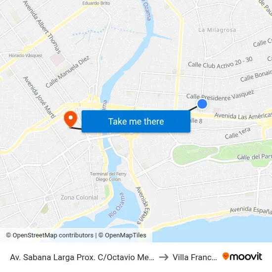 Av. Sabana Larga Prox. C/Octavio Mejia Ricart to Villa Francisca map