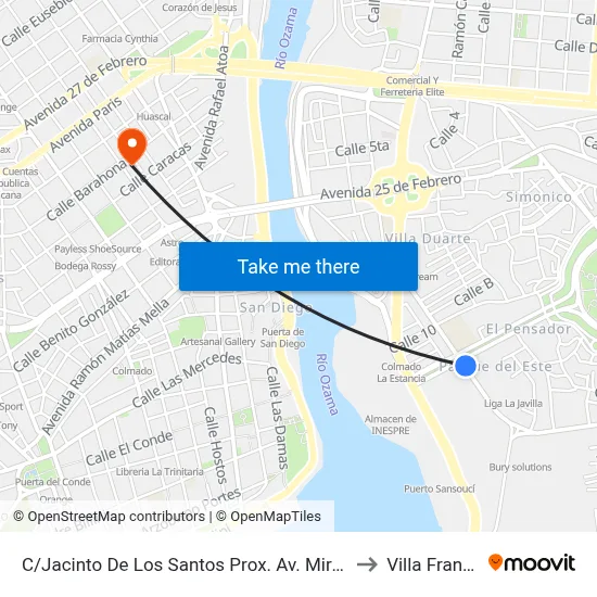 C/Jacinto De Los Santos Prox. Av. Mirador Del Este to Villa Francisca map