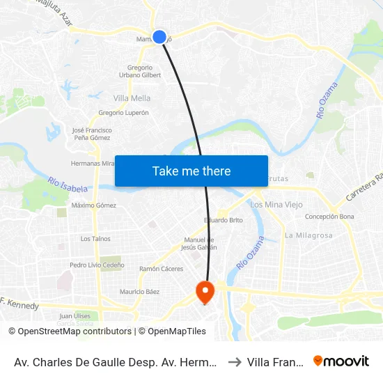 Av. Charles De Gaulle Desp. Av. Hermanas Mirabal to Villa Francisca map