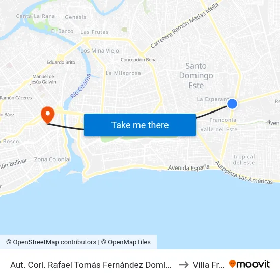 Aut. Corl. Rafael Tomás Fernández Domínguez Desp. Av. Charles De Gaulle to Villa Francisca map