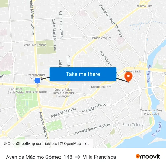 Avenida Máximo Gómez, 148 to Villa Francisca map