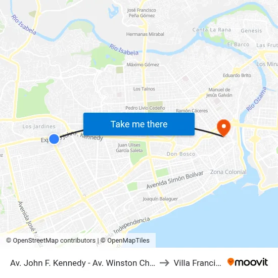 Av. John F. Kennedy - Av. Winston Churchill to Villa Francisca map