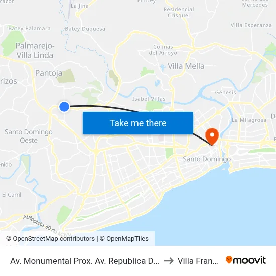 Av. Monumental Prox. Av. Republica De Colombia to Villa Francisca map