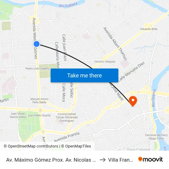 Av. Máximo Gómez Prox. Av. Nicolas De Ovando to Villa Francisca map