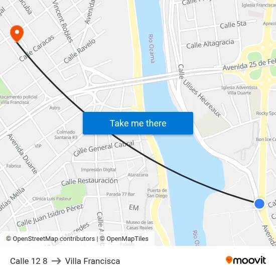 Calle 12 8 to Villa Francisca map