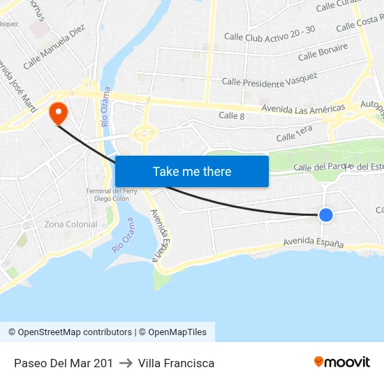 Paseo Del Mar 201 to Villa Francisca map