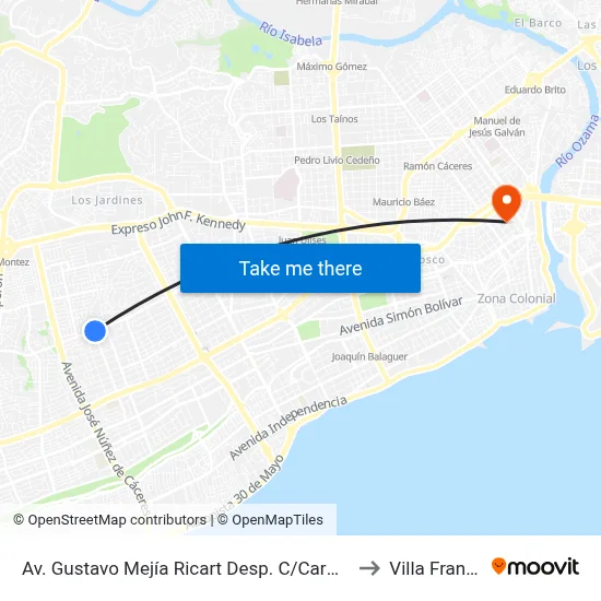 Av. Gustavo Mejía Ricart Desp. C/Carmen Mendoza to Villa Francisca map