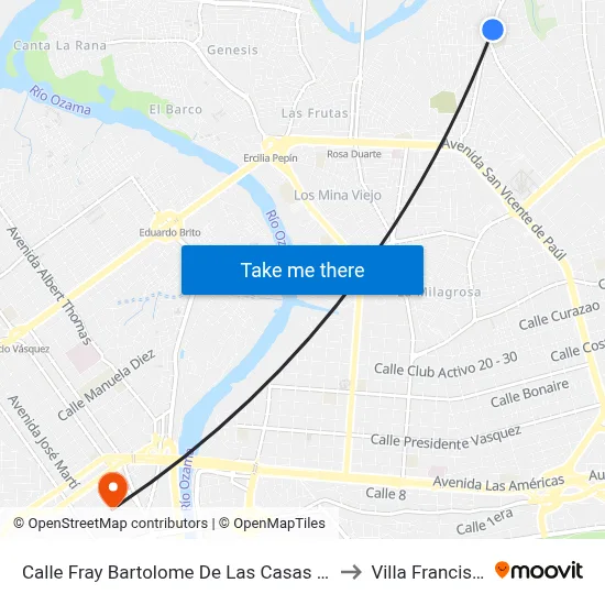 Calle Fray Bartolome De Las Casas 260 to Villa Francisca map