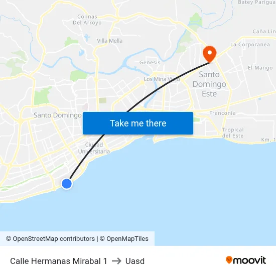 Calle Hermanas Mirabal 1 to Uasd map