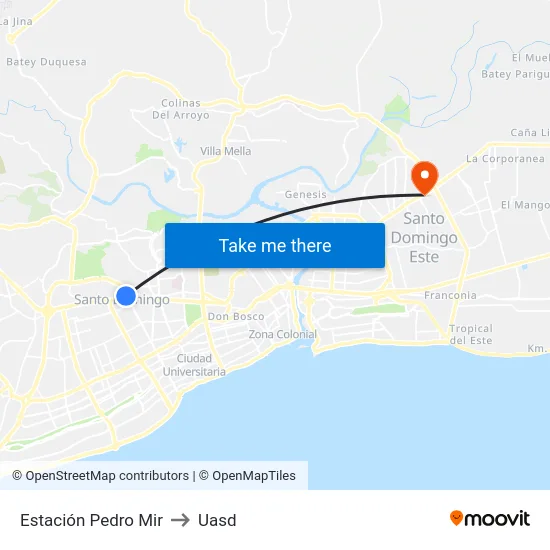 Estación Pedro Mir to Uasd map