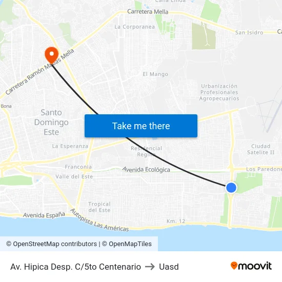 Av. Hipica Desp. C/5to Centenario to Uasd map