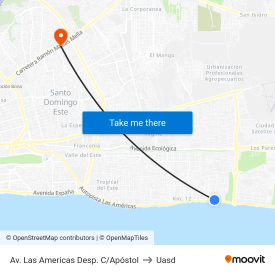 Av. Las Americas Desp. C/Apóstol to Uasd map