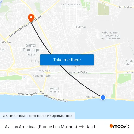 Av. Las Americas (Parque Los Molinos) to Uasd map