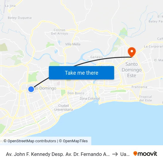 Av. John F. Kennedy Desp. Av. Dr. Fernando Arturo to Uasd map