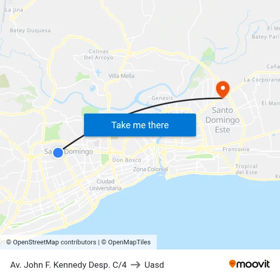Av. John F. Kennedy Desp. C/4 to Uasd map