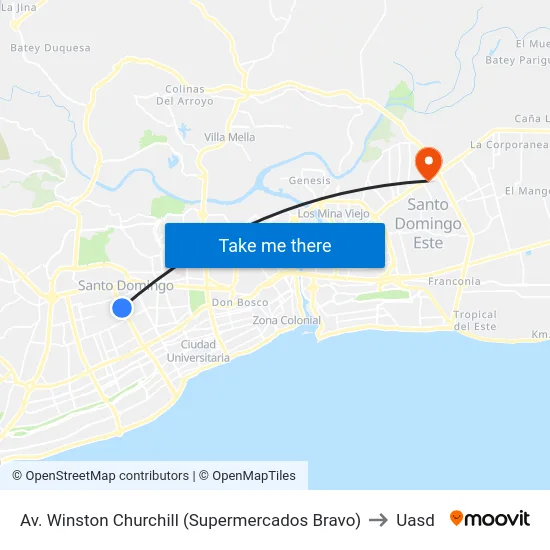 Av. Winston Churchill (Supermercados Bravo) to Uasd map