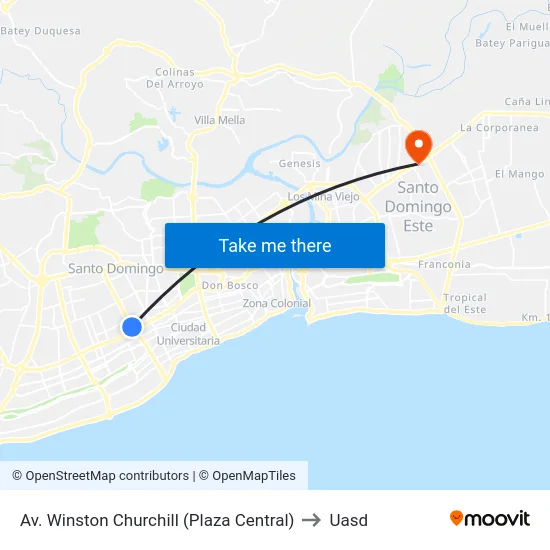 Av. Winston Churchill (Plaza Central) to Uasd map